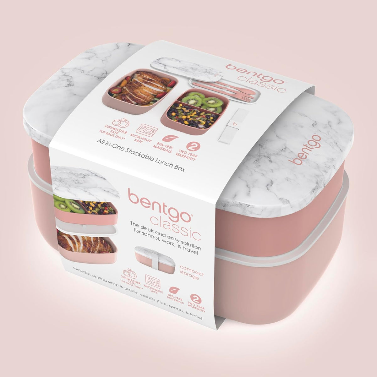 Bentgo Classic - Adult Bento Box, Stackable 3-Compartment Lunch Box with Removable Utensil Set and Sealing Strap, BPA-Free, Food Container