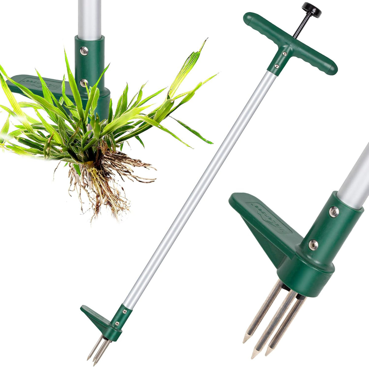 Walensee Weed Puller, Stand Up Weeder Hand Tool, Long Handle Garden Weeding Tool with 3 Claws, Hand Weed Hound Weed Puller for Dandelion, Standup