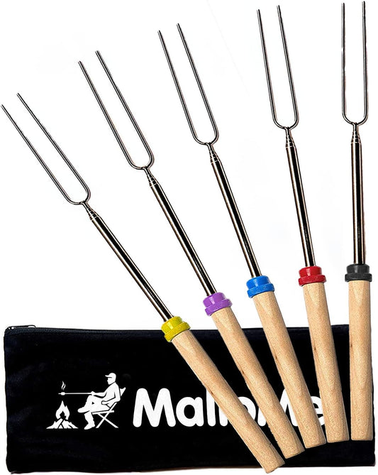 MalloMe Smores Sticks for Fire Pit Long - Marshmallow Roasting Sticks Smores Kit - Smore Skewers Hot Dog Fork Campfire Cooking Equipment, Camping