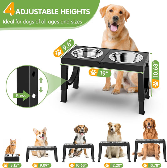 XIAZ Elevated Dog Bowls Large Breed Raised Dogs Bowl Stand Large/Medium Sized Dog 1L Food Water Bowl Stands 5 Heights Adjustable 9/11/12/14in Black