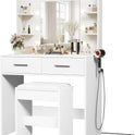 Furmax Make up Vanity Desk with Mirror and Power Outlet, Vanity with 3 Color Light Options Adjustable Brightness,Vanity Desk with 2 Drawers, 6