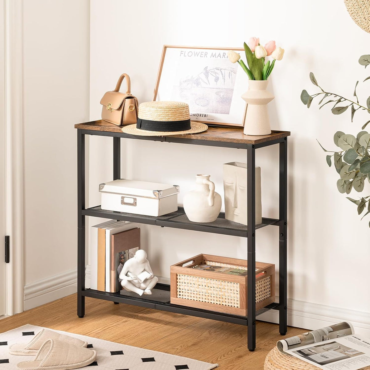 HOOBRO 29.5" Narrow Console Table, 3-Tier Entryway Table, Thin Sofa Table with Shelves, Side Table, Display Table, for Hallway, Entrance, Living