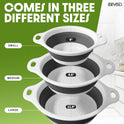 Collapsible Colanders (3 Pack Set) Food Strainers with Over-Sink Water Draining Base for Pasta Fruits and Vegetables (Patent Pending) White (3 Sizes