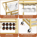 Leteuke Bar Cart for Home, 3 Tier Gold Serving Rolling Carts with Wheels, Drink Cart, Liquor Stand with Marbled Wooden Shelves, Wine Rack and Glass