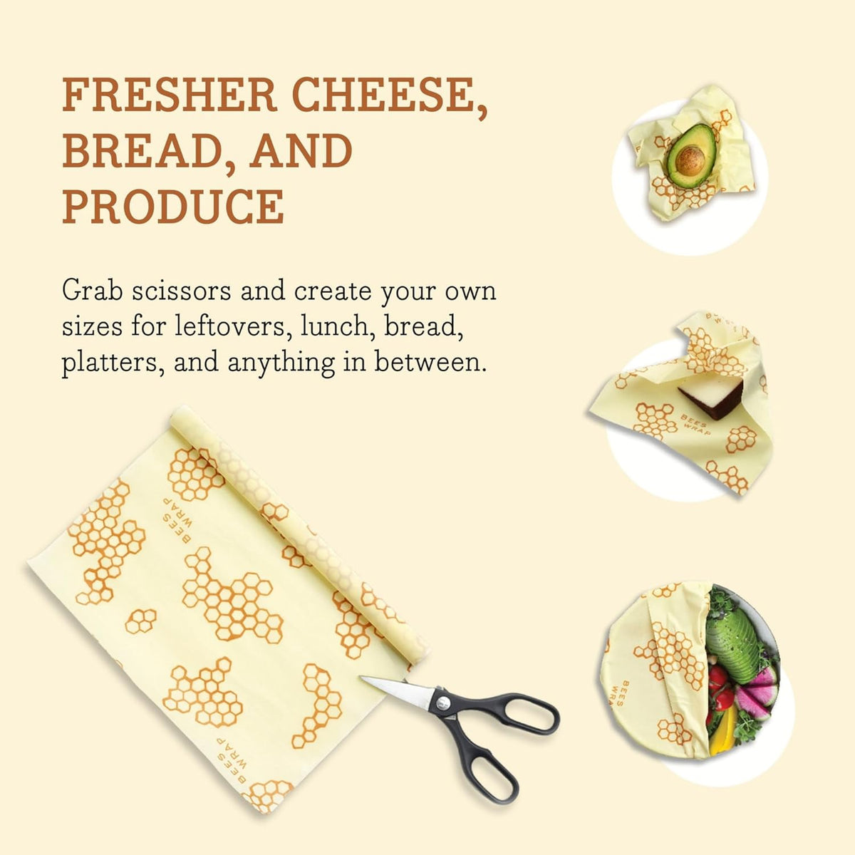 Bee's Wrap Beeswax Wraps for Food - Cut to Size 14x52" Wax Paper Roll - Made in USA Reusable Waxed Paper & Bowl Covers - Organic & Eco-Friendly