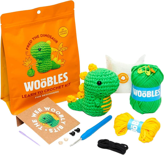 The Woobles Crochet Kit for Beginners - Easy Arts and Crafts Knitting & Crochet Animals Kit - Fred The Dinosaur