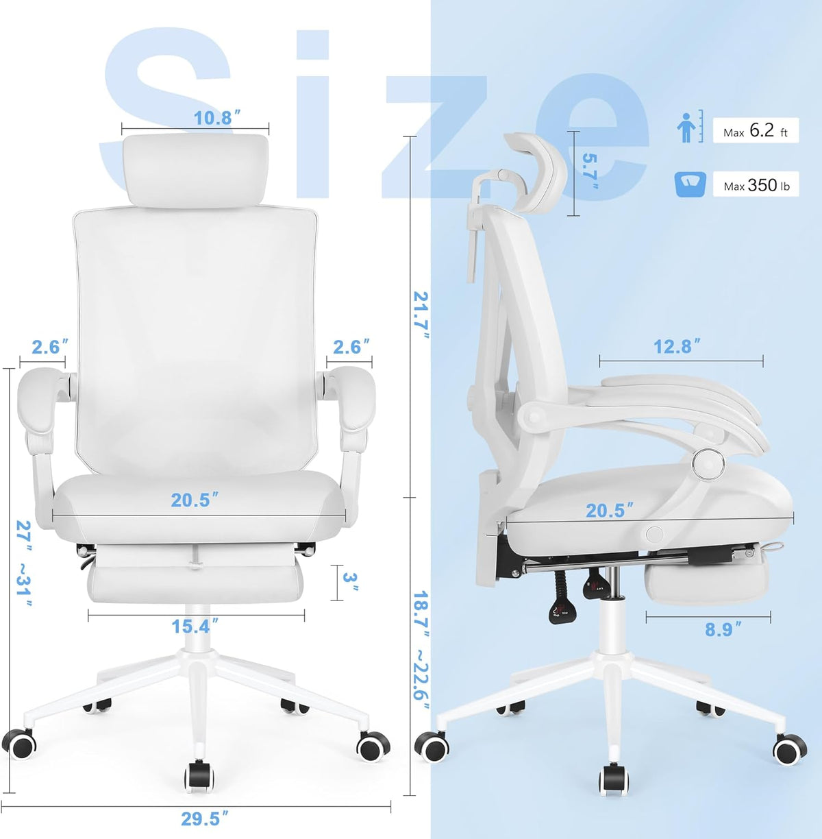 Misolant Ergonomic Office Chair with Footrest, Ergonomic Desk Chair with Adjustable 2D Lumbar Support, High Back Computer Chair with Adjustable