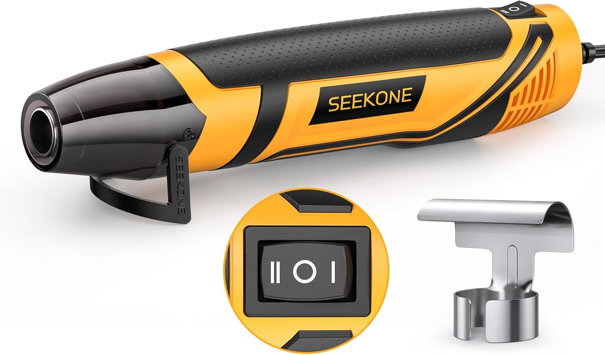 SEEKONE Mini Heat Gun, 350W 2-Temp Settings 500℉ & 842℉（260℃& 450℃） Fast Heat Hot Air Gun Tool with Reflector Nozzle and 4.9Ft Long Cable Overload