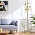 Dimmable Floor Lamp, Industrial Floor Lamps for Living Room, Gold Tree Lamp Standing Lamp Tall Lamps with 3 Elegant Teardrop Cage Head & 800 Lumens