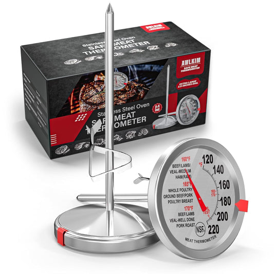 2 Pack Stainless Steel Meat Thermometer, Safe Leave in Oven, 2.5-in Extra-Large Dial Food Thermometer for Cooking, Temperature Probe for Baking
