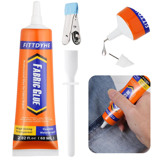 Fabric Glue Permanent, 60 ML Washable Clear Clothing Glue, Super Fabric Adhesive for Rhinestones, Patches, Clothes, Denim, Leather, Polyester