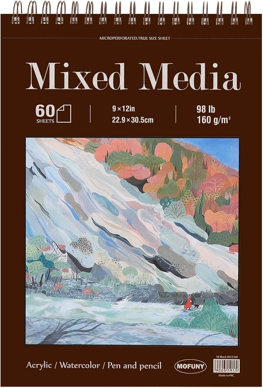 Mixed Media Sketchbook 9" x 12" - Multimedia Sketchbook Hardcover, Spiral Bound, 60 Sheets 98lb/160gsm Mixed Media Paper, Watercolor Sketch Books for