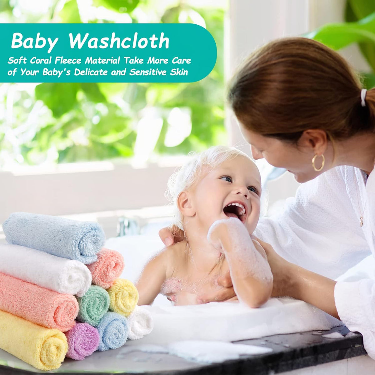 HOMEXCEL Baby Washcloths 24 Pack-Microfiber Coral Fleece Baby Bath Face Towel 7 x 9 Inch Extra Absorbent and Soft Burp Cloth and Wash Cloths for