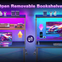 ODK 53 Inch L Shaped Desk with LED Lighting, Reversible Gaming Desk with Power Outlets, Cornor Computer Table with Storage Shelves & Bag & Iron Hook