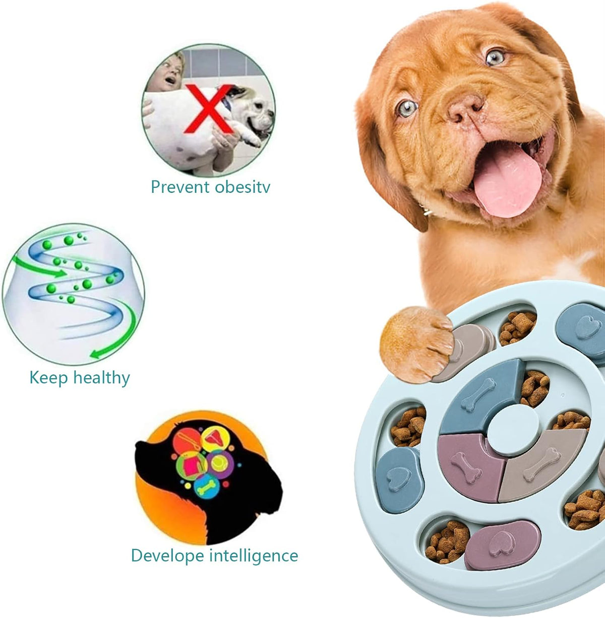 DR CATCH Dog Puzzle,Dogs Food Toys for IQ Training & Mental Enrichment,Dog Treat Puzzle(Blue)