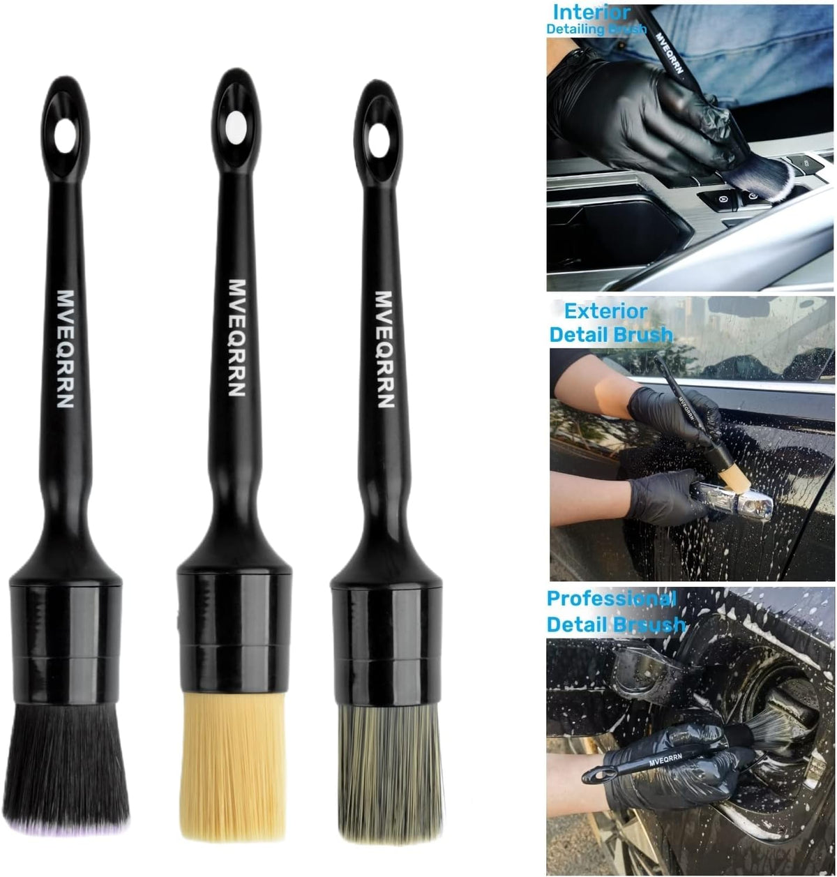 6pcs Car Detailing Brush Set-2pcs Boars Hair Car Detailing Brushes,2pcs Ultra Soft No Scratch Detailing Brush for Air Vent,Leather Seat 2pcs Detail