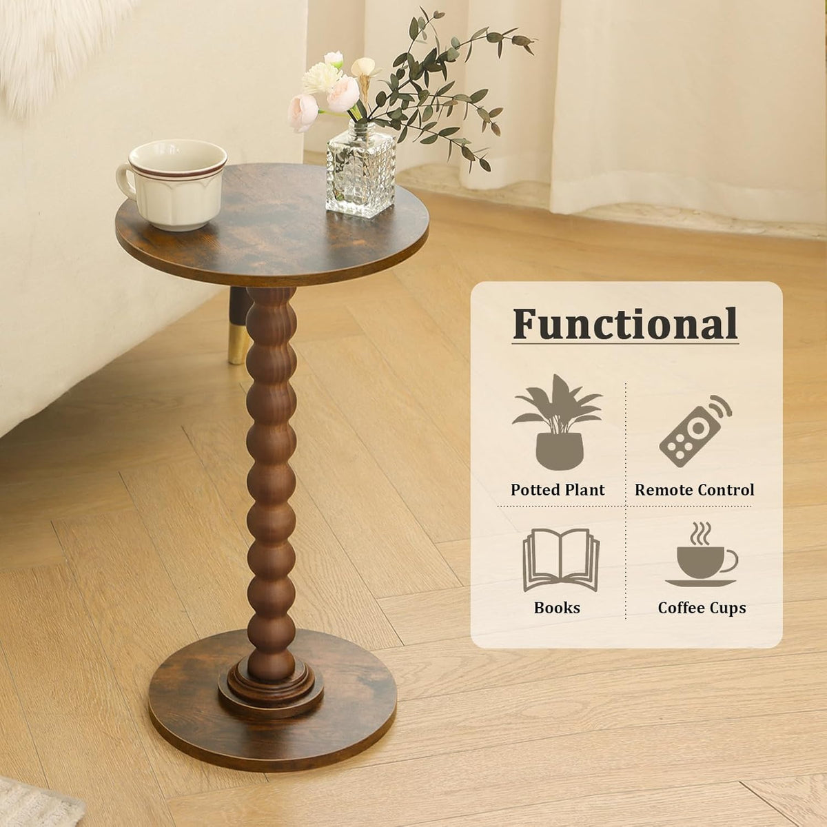 Round Side Table, Small Drink Table for Small Spaces, Modern Accent Nightstand with Solid Wood Leg for Living Room, Bedroom, Corners, and Office