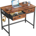 Furologee Small Computer Desk with 2 Fabric Drawers for Bedroom,34 Inch Home Office Writing Desk, Vanity Desk with Hooks, Simple Study Desk for Small