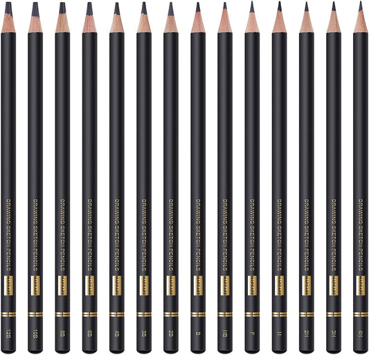 MARKART Professional Drawing Sketching Pencil Set - 14 Pieces,Graphite,(12B - 4H), Ideal for Drawing Art, Sketching, Shading, Artist Pencils for
