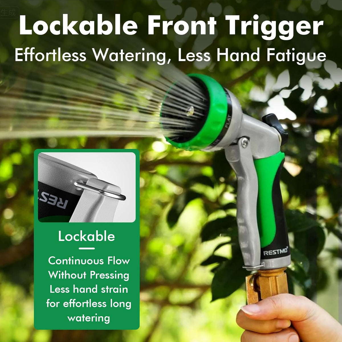 RESTMO Garden Hose Nozzle, Heavy Duty Metal Water Hose Nozzle with 7 Adjustable Spray Patterns, High Pressure Hand Sprayer with Flow Control for