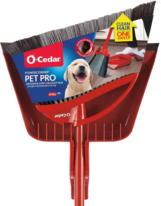 O-Cedar Pet Pro Broom with Step-On Dustpan | Remove 99% with One Sweep | DustPan Removes 3 Times More Pet Hair | Quiet Cleaning Tool for Cat and Dog
