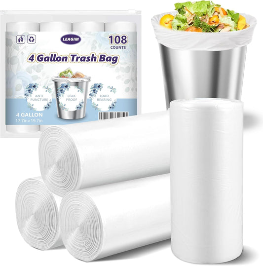 Small Trash Bags 4 Gallon - 108 Count Leakage-Proof 4 Gallon Trash Bag, Small Garbage Bags for Office Bedroom Bathroom Mini Trash Bags, Unscented