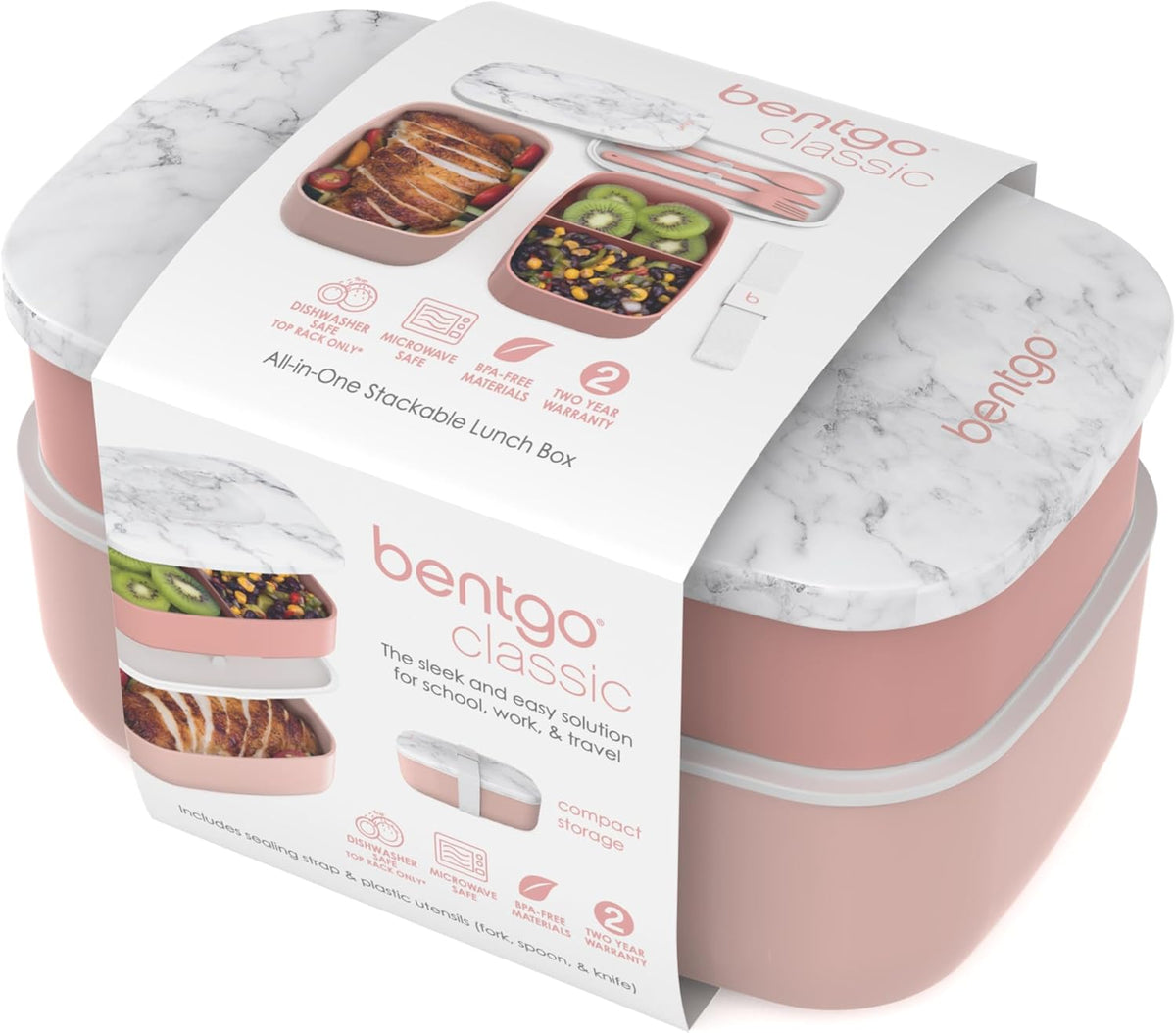 Bentgo Classic - Adult Bento Box, Stackable 3-Compartment Lunch Box with Removable Utensil Set and Sealing Strap, BPA-Free, Food Container
