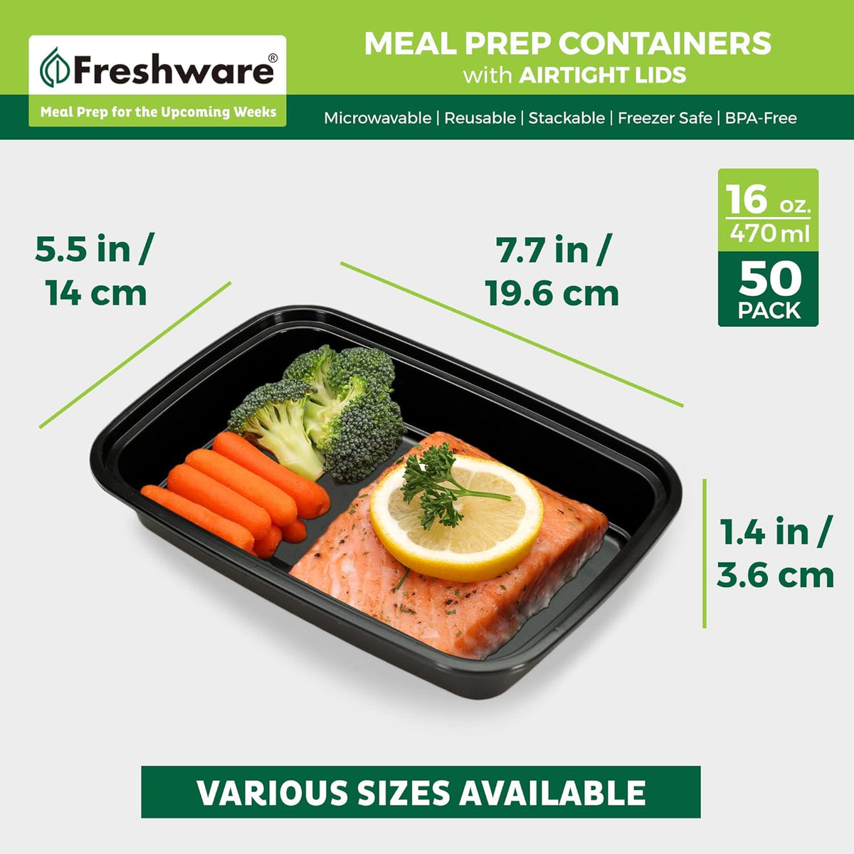 Freshware Meal Prep Containers [50 Pack] 1 Compartment Food Storage Containers with Lids, Bento Box, BPA Free, Stackable