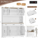 HOSTACK 71" Tall Kitchen Pantry Storage Cabinet with Charging Station, 55" Wide Kitchen Hutch Cabinet with Large Countertop, Farmhouse Food Pantry