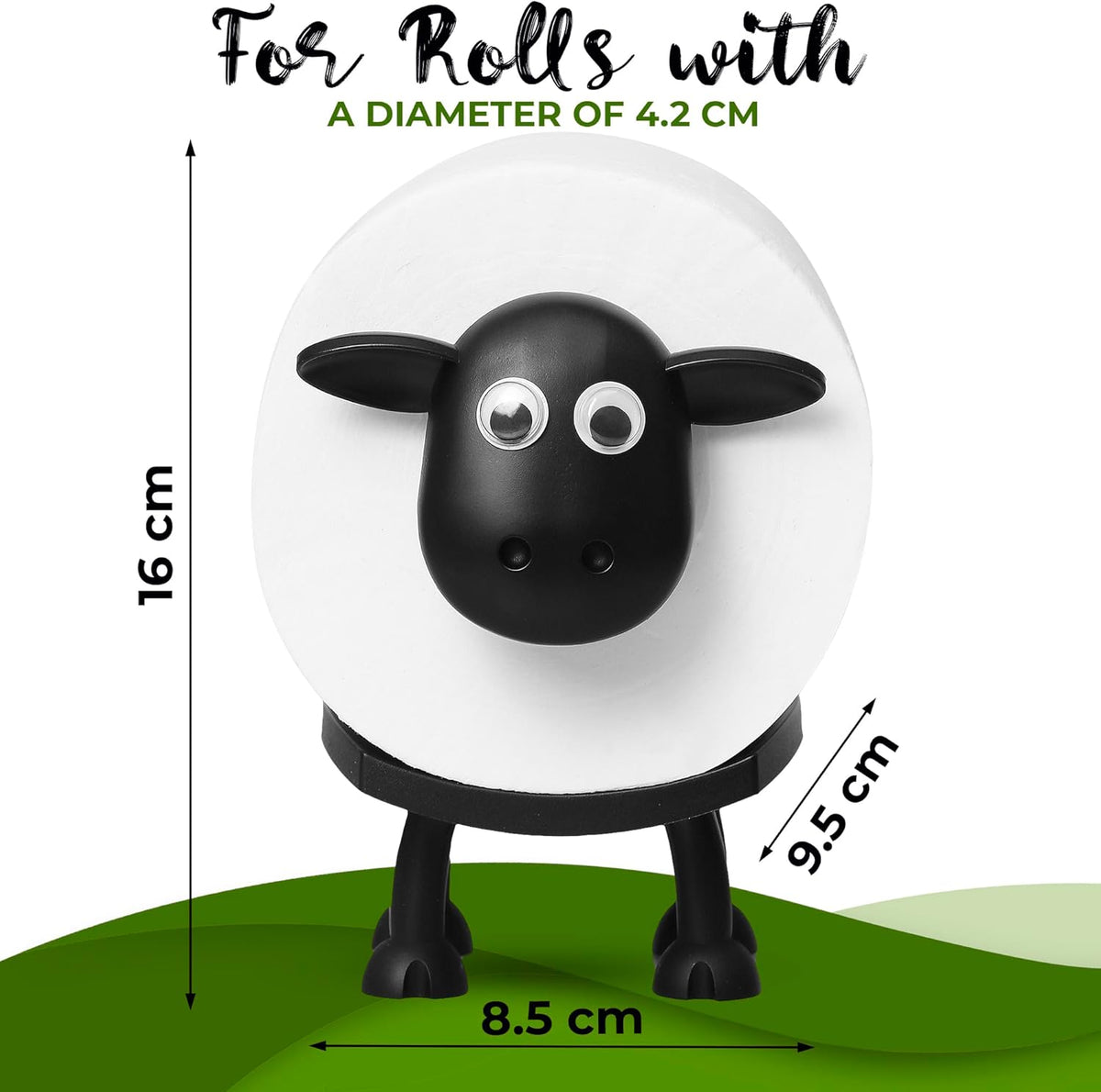 VELENTI Sheep Toilet Roll Holder, Free Standing Bathroom Set, 3D Printed, Funny Hilarious Black Sheep Loo Roll Holder, Tissue Paper Storage, Cute