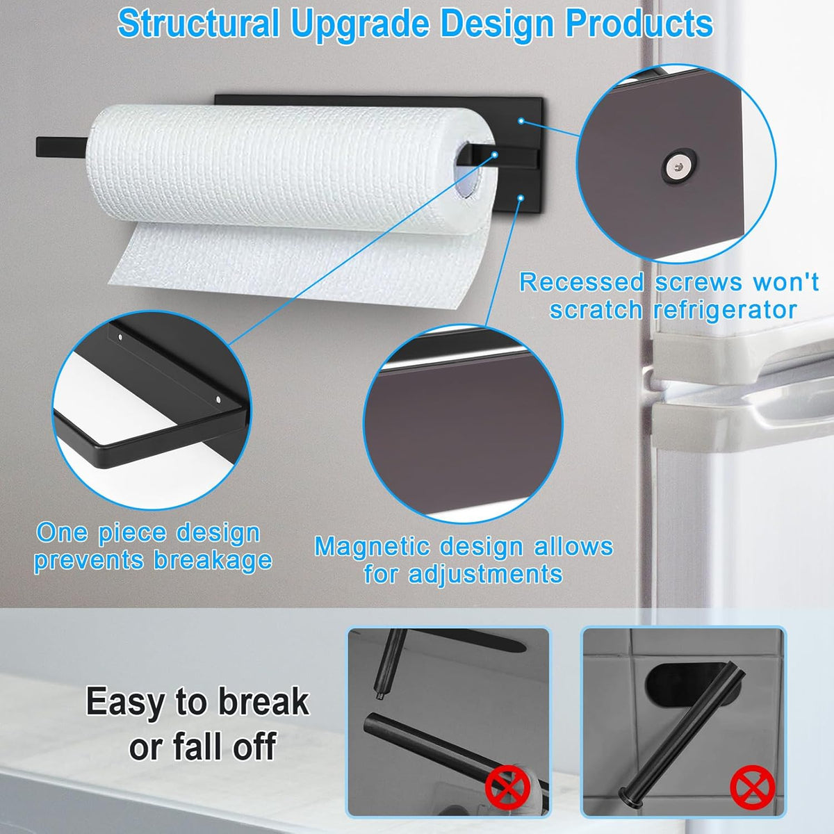 Paper Towel Holder, Magnetic Paper Towel Holder for Fridge, Toilet Paper Roll Holder Magnet Towel Rack Wall Mount Fridge Organizer for Paper Towels