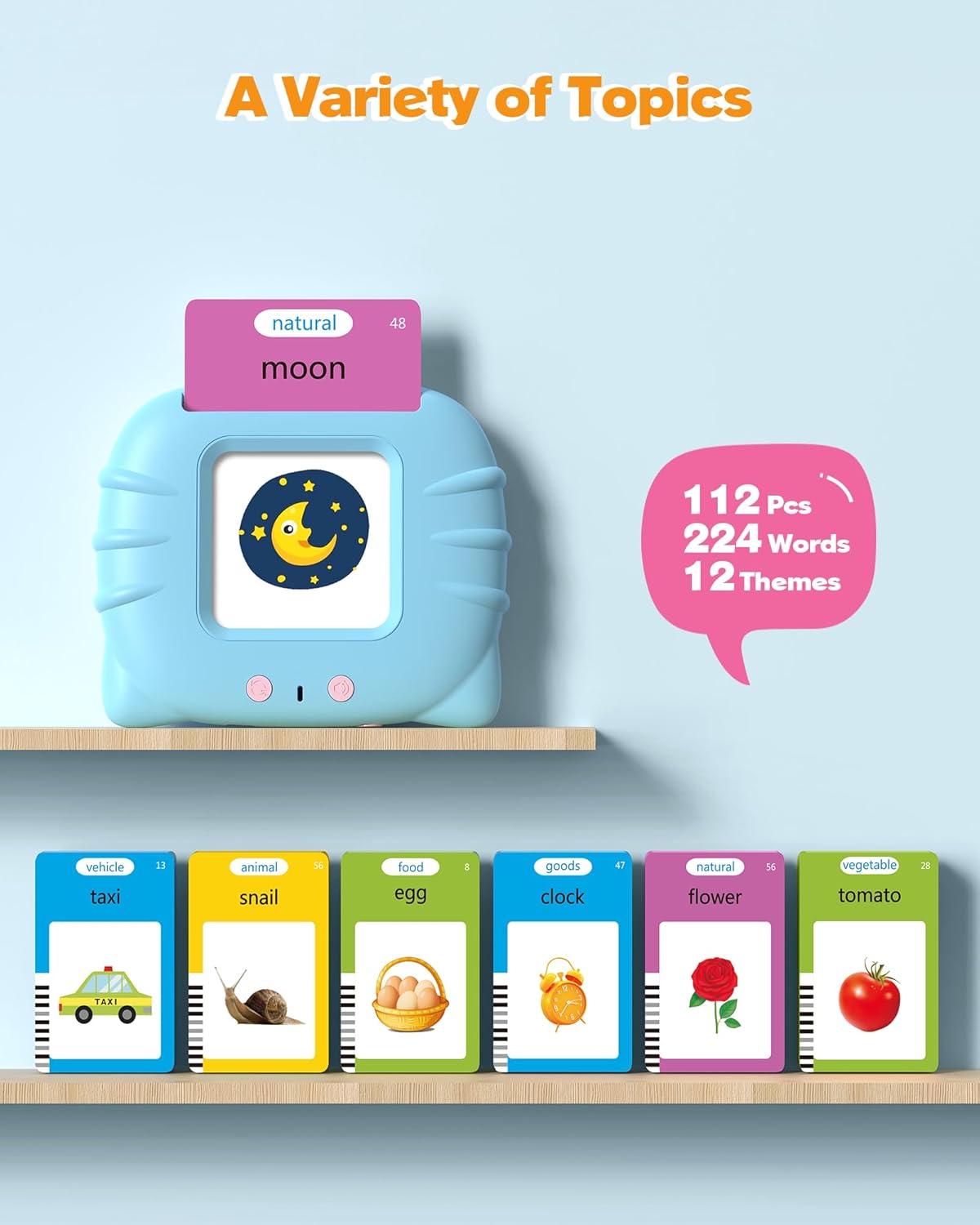 Talking Flash Cards for Toddlers 1 2 3 4 Year Olds, Montessori Language Learning with 224 Words, Pocket Speech Therapy and Autism Playthings