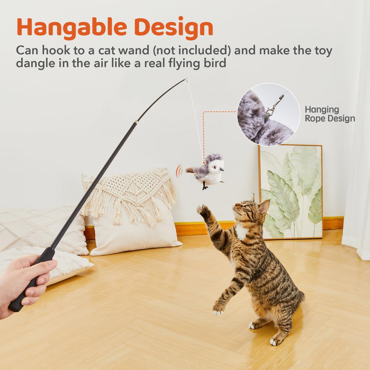 Potaroma Cat Toys Flapping Bird (No Flying), Lifelike Sandpiper Chirp Tweet, Rechargeable Touch Activated Kitten Toy Interactive Cat Exercise Toys