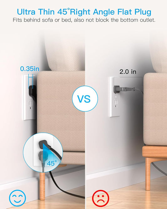 Power Strip Surge Protector, HANYCONY 5Ft Ultra Thin Flat Extension Cord with Multiple Outlets, 8 Widely Outlet Extender 4 USB Ports(2 USB C), 1080J