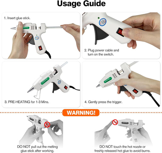 Mini Hot Glue Gun Kit with 30 Glue Sticks - Fast Preheating Hot Melt Gun, High Temp for School Crafts DIY Arts and Quick Home Repairs(White)