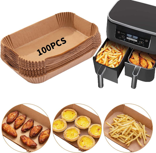 Air Fryer Disposable Paper Liner, 100PCS Food Grade Parchment Liners for Ninja DZ201,Ninja Foodi Dual Air Fryer Accessories Baking Paper (9 * 6