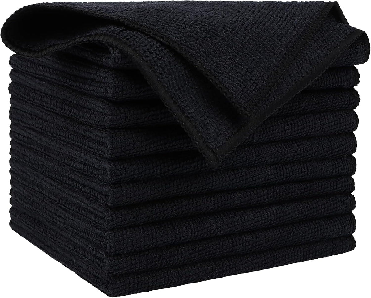 AIDEA Microfiber Cleaning Cloth Black 10PK, Microfiber Towels for Cars, Premium Wash Cloths, Dusting Cloth Lint Free Cleaning Rags for SUVs, House