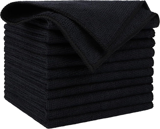 AIDEA Microfiber Cleaning Cloth Black 10PK, Microfiber Towels for Cars, Premium Wash Cloths, Dusting Cloth Lint Free Cleaning Rags for SUVs, House
