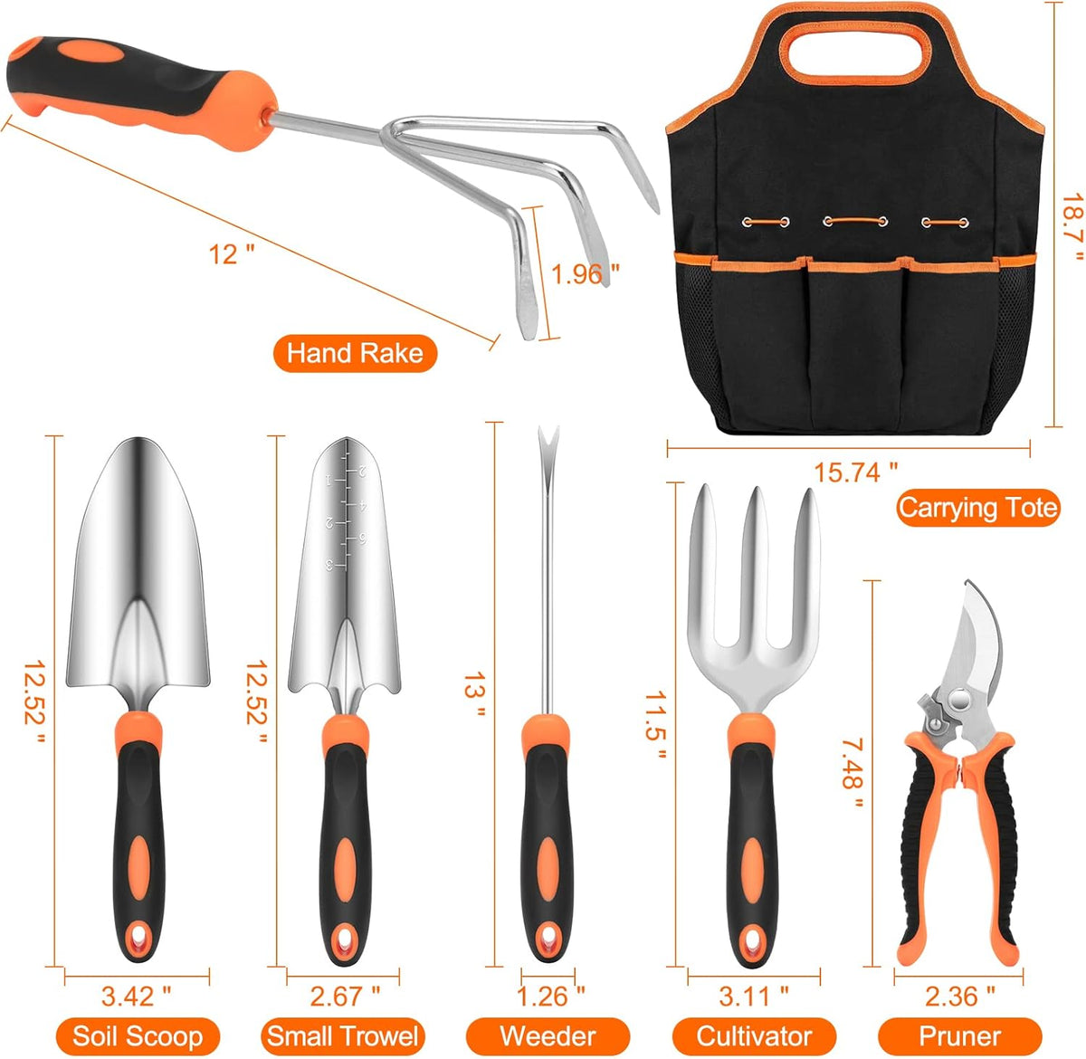 Gardening Tool Set, CHRYZTAL Stainless Steel Heavy Duty Gardening Tool Set, with Non-Slip Rubber Grip, Storage Tote Bag, Outdoor Hand Tools, Ideal