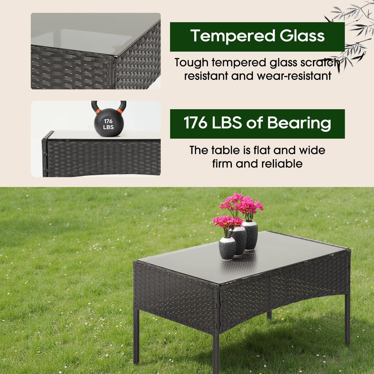 FDW | 4-Piece Patio Furniture Set | Black | Outdoor Wicker Furniture with Coffee Table | Modern Rattan Chairs Conversation Set | Outdoor Seating