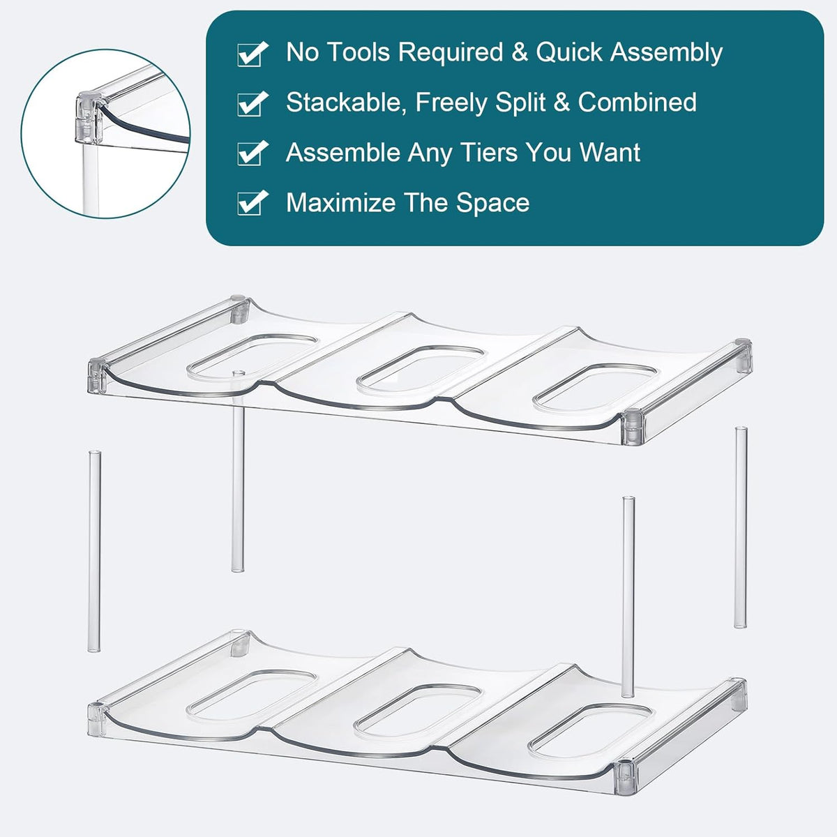 LARGER Compartment - Stackable Water Bottle Organizer Holder - for Stanley & Others' Large Tumbler - Clear Wine Rack, Cup Bottle Holder for Cabinet