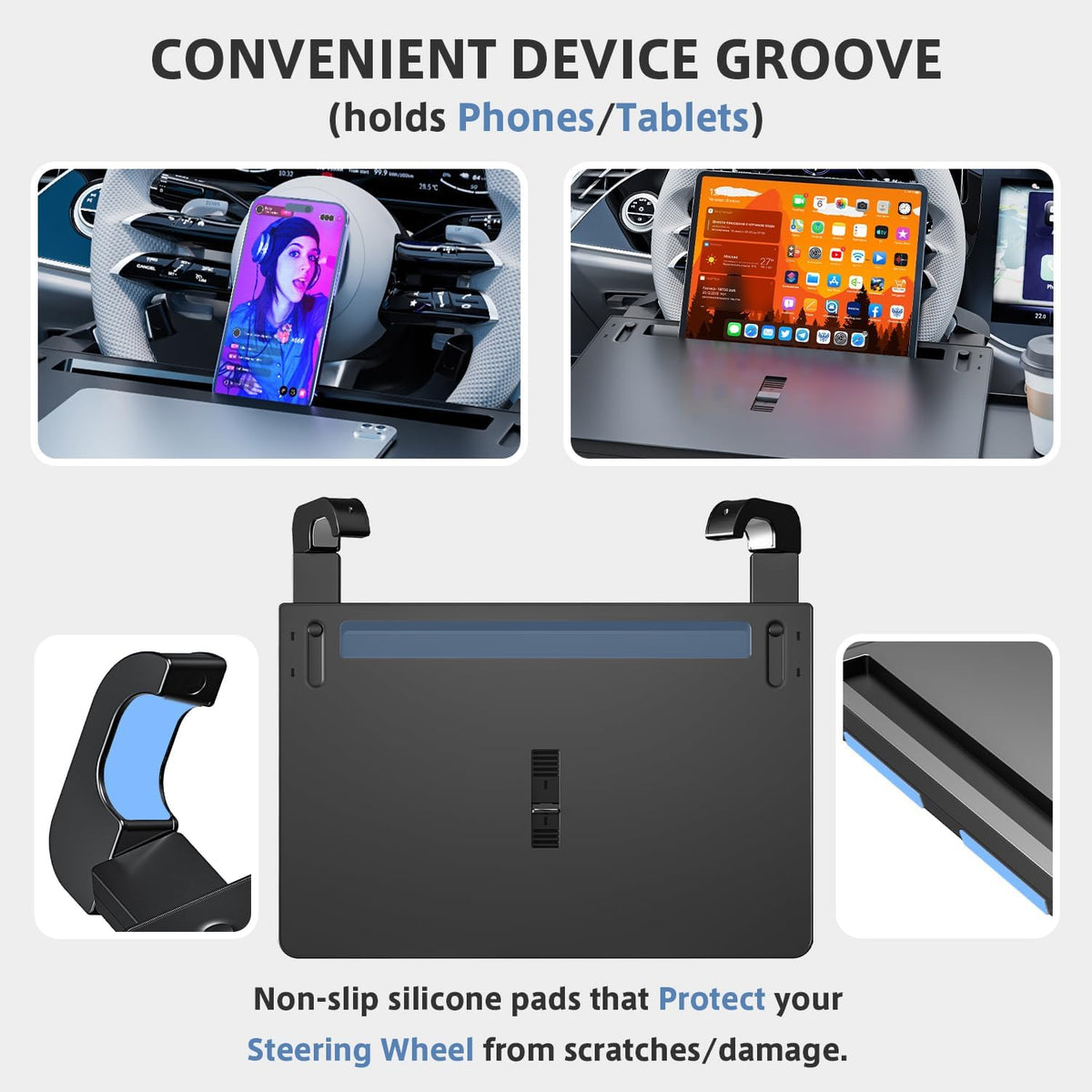 Steering Wheel Tray, Car Food Tray, Car Desk for Laptop, Multipurpose Car Table for Eating & Work, Adjustable Car Tray with Drawer and Anti-Slip