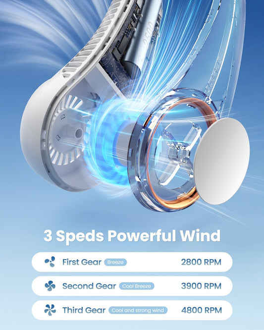 Gaiatop Portable Neck Fan Rechargeable, Hands-Free 360° Cooling, 17hrs Runtime, Battery Powered Personal Wearable Fan Quiet, Summer Outdoor Travel