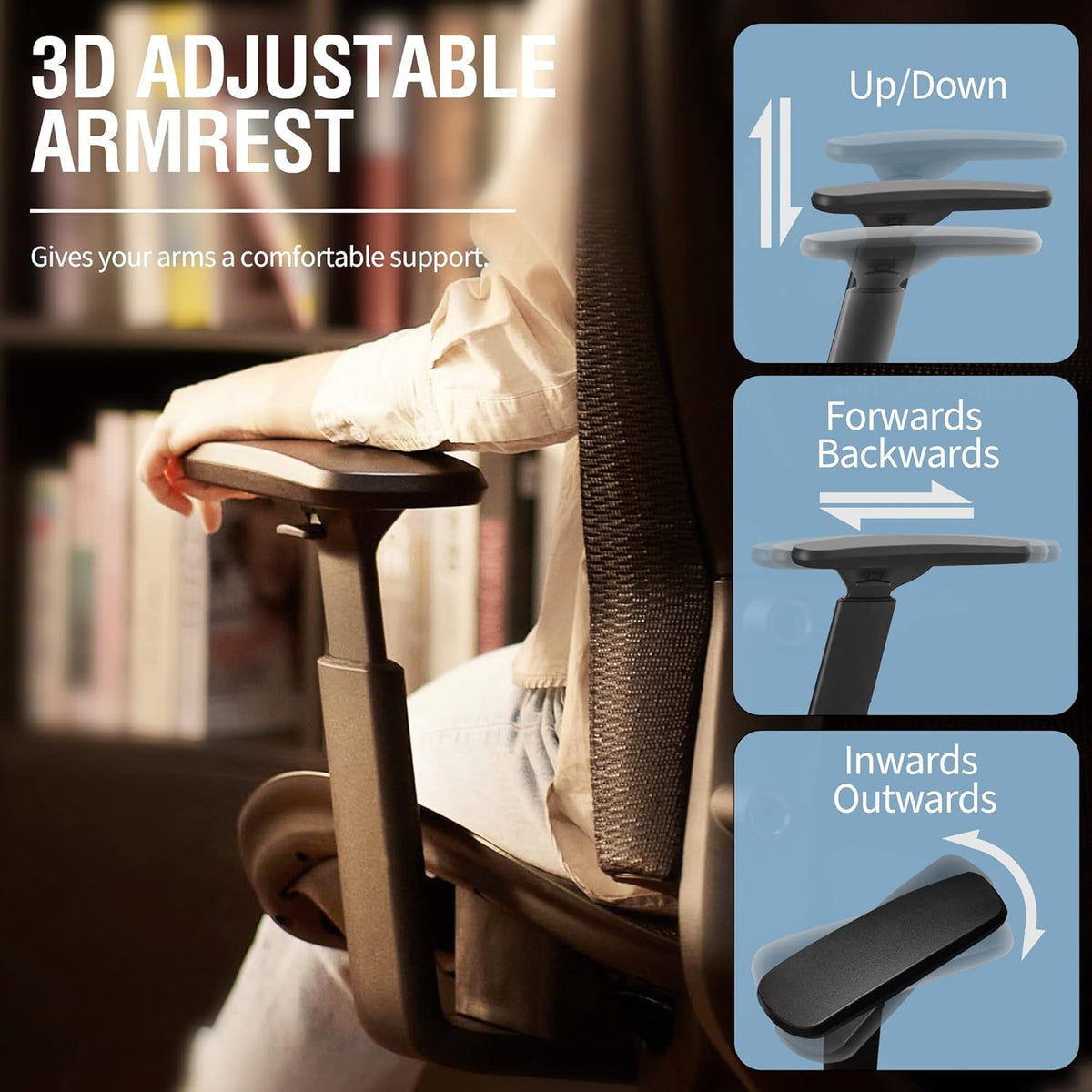 ELABEST Mesh Office Chair,Ergonomic Computer Desk Chair,Sturdy Task Chair- Adjustable Lumbar Support & Armrests,Tilt Function,Comfort Wide