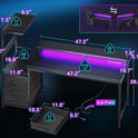 AODK 59 Inch Gaming Desk with USB Charging Ports & LED Light- Reversible Computer Desk with Storage Shelves & Monitor Stand, Modern Gamer Desk Table