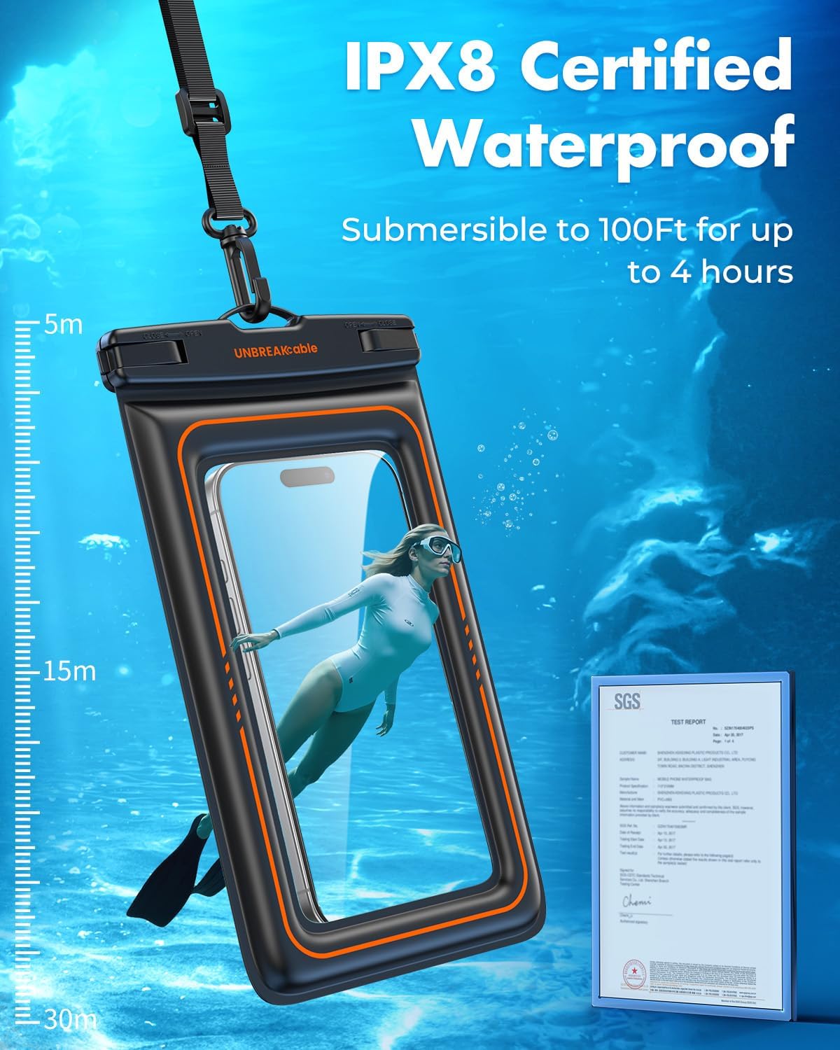UNBREAKcable Floating Waterproof Phone Pouch 2 Pack, IPX8 Waterproof Phone Case Dry Bag Kayak/Beach/Cruise Travel Essentials, Water Proof Pouch