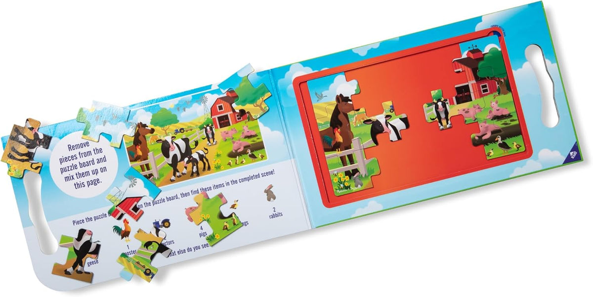 Melissa & Doug Take-Along Magnetic Jigsaw Puzzle Set – On the Farm (2 x 15 Piece) Travel Activity Toy for Preschoolers and Kids Ages 3+ - FSC