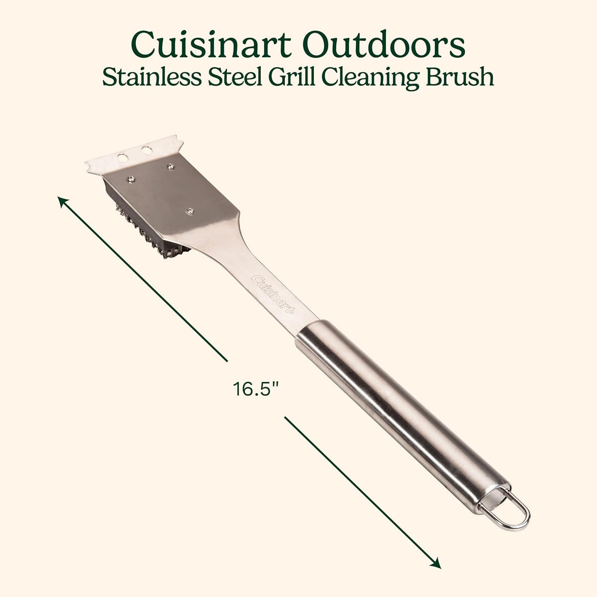 Cuisinart Stainless Steel 16.5" Long Handle Grill Cleaner Brush and Scraper for BBQ, Griddle, Grills, Cookout Tool, Grill Brush for Outdoor Grills