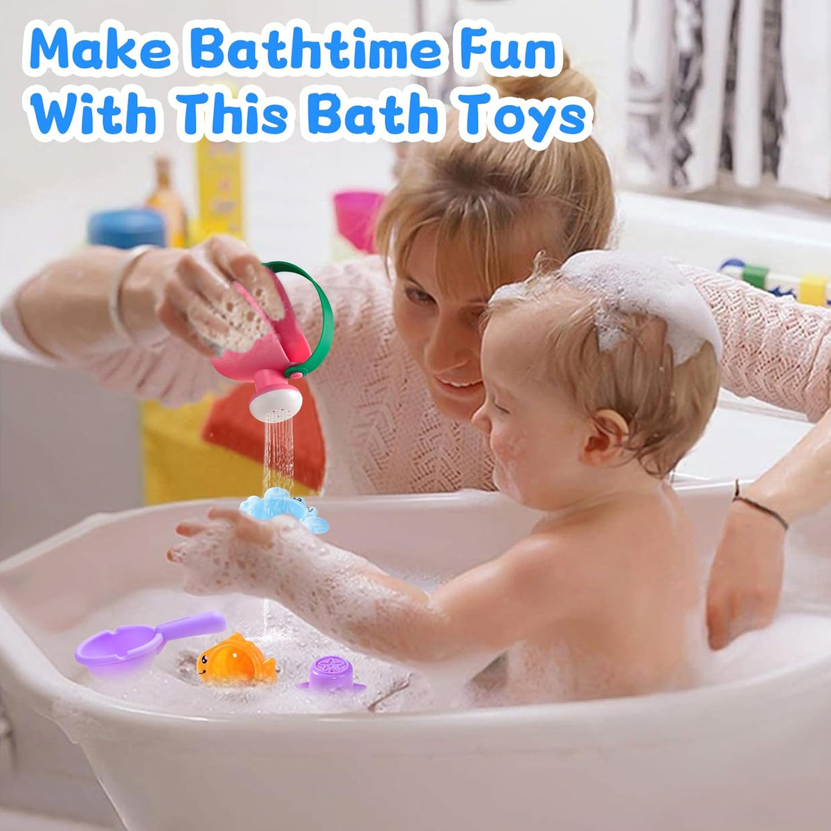 Fajiabao Baby Bath Toys for Kids Ages 1-3 Toddler Bath Toys Mold Free for 2-4 Bathtub Sand Beach Pool Water Toys for 1+ Year Old Girl Gifts 5 PCS