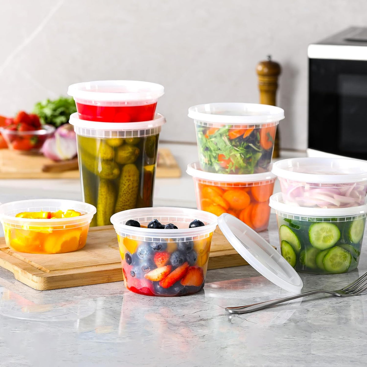 AOZITA 24 Sets Plastic Deli Food Containers With Lids, 8 oz 16oz 32oz Variety pack, Airtight Food Storage Containers, Freezer/Dishwasher/Microwave
